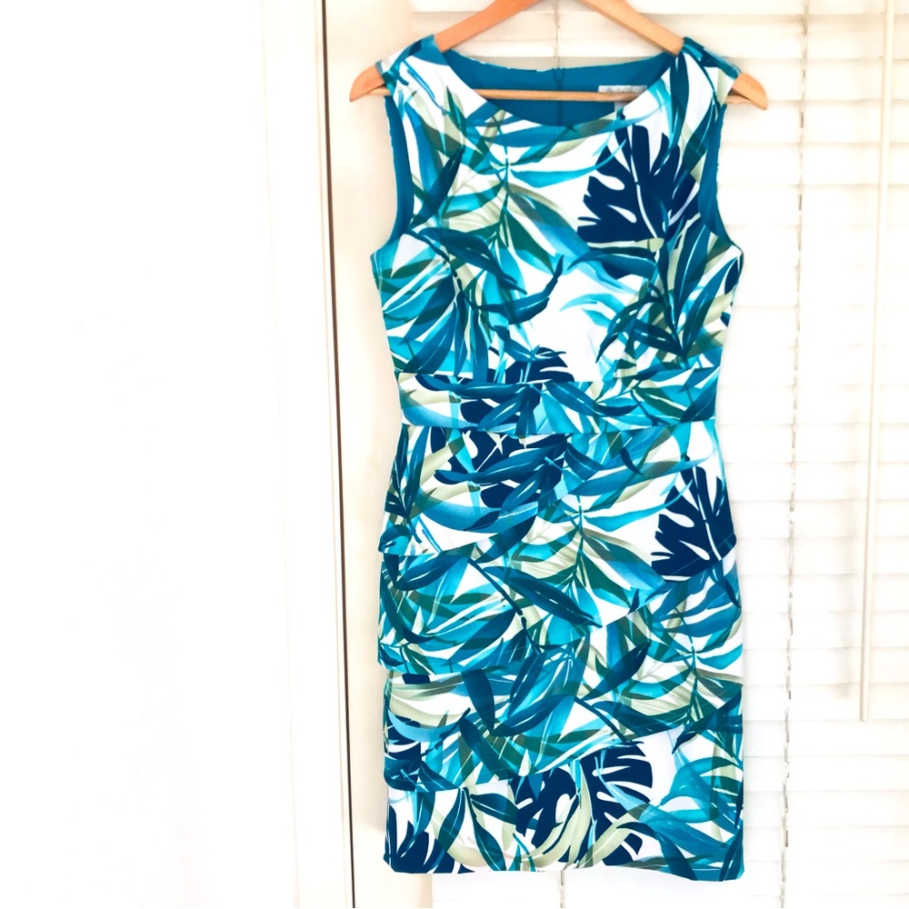 Dressbarn Tropical Summer Dress Blue Size 14